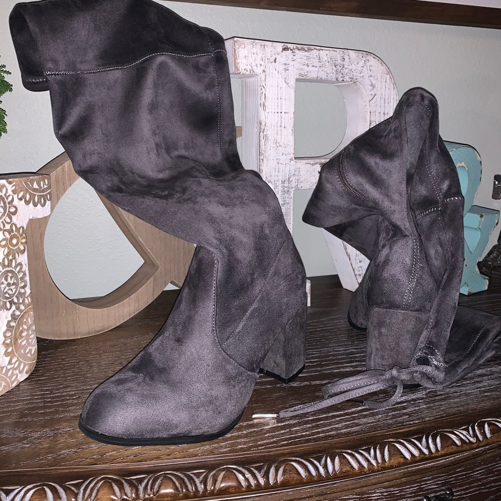 Grey plus size (wide calf) over the knee boots